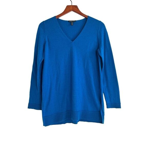 Eileen Fisher Womens Merino Wool V-Neck Pullover Sweater Blue Size Large - Picture 1 of 14